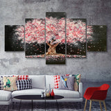 Cherry Blossom Tree Painting 5 Pieces Canvas Prints Wall Art - Painting Canvas,Wall Decor, Multi Panel,5 Panels