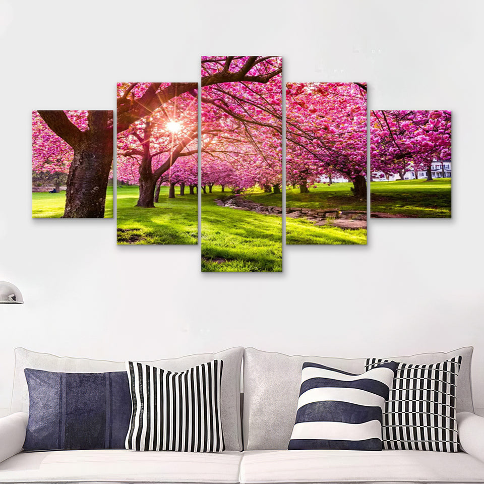 Cherry Blossom Tree  5 Pieces Canvas Prints Wall Art - Painting Canvas, Multi Panels, 5 Panel, Wall Decor