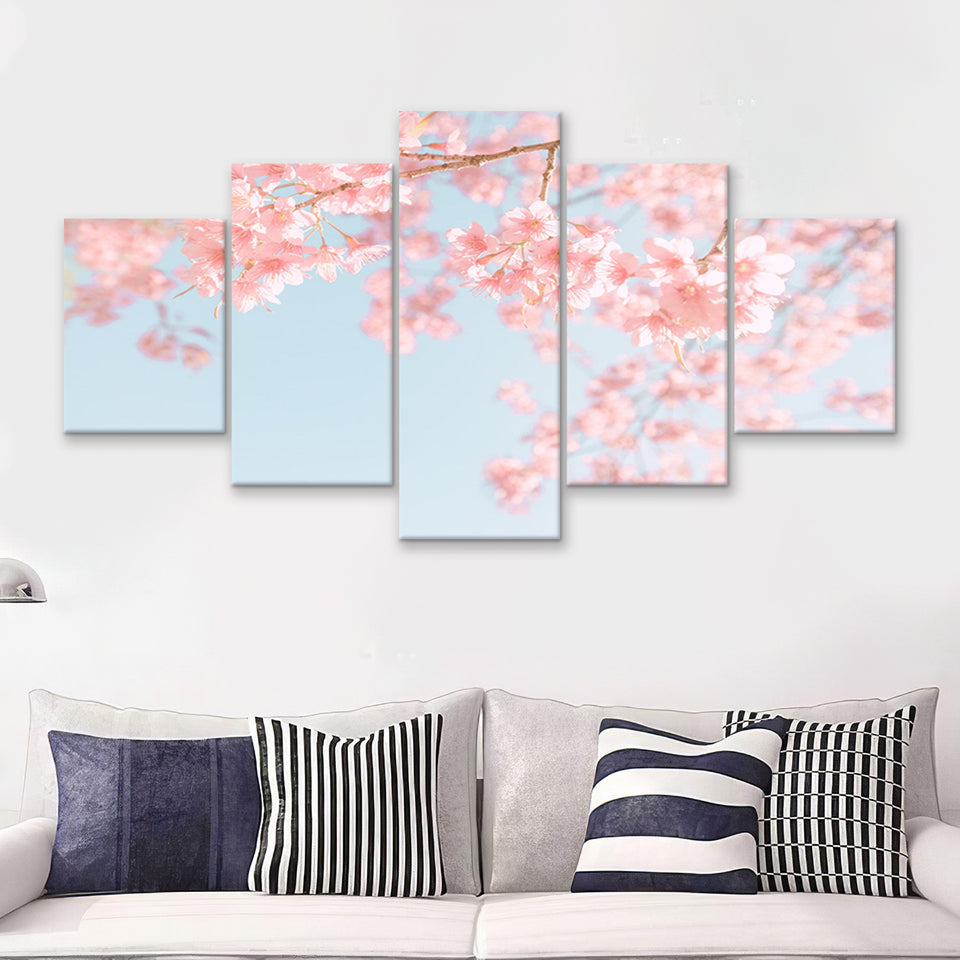 Cherry Blossom 5 Piece Multi Panels Canvas Prints Wall Art - Painting Canvas,Wall Decor