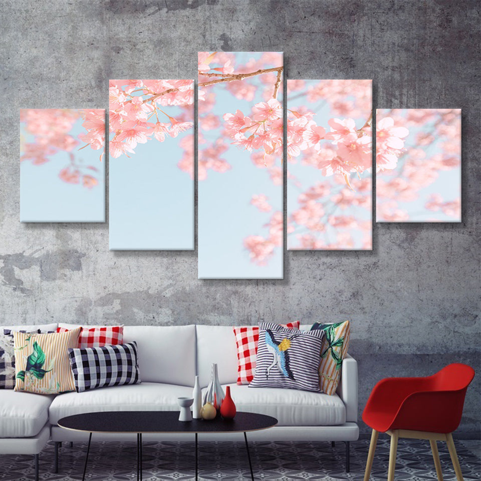Cherry Blossom 5 Piece Multi Panels Canvas Prints Wall Art - Painting Canvas,Wall Decor