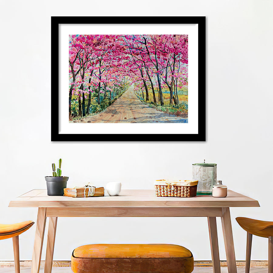 Cherry Roadside In The Morning Framed Wall Art - Framed Prints, Art Prints, Home Decor, Painting Prints