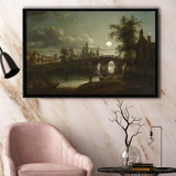 Chertsey Bridge By Moonlight Framed Canvas Prints Wall Art - Painting Canvas, Floating Frame, Wall Decor