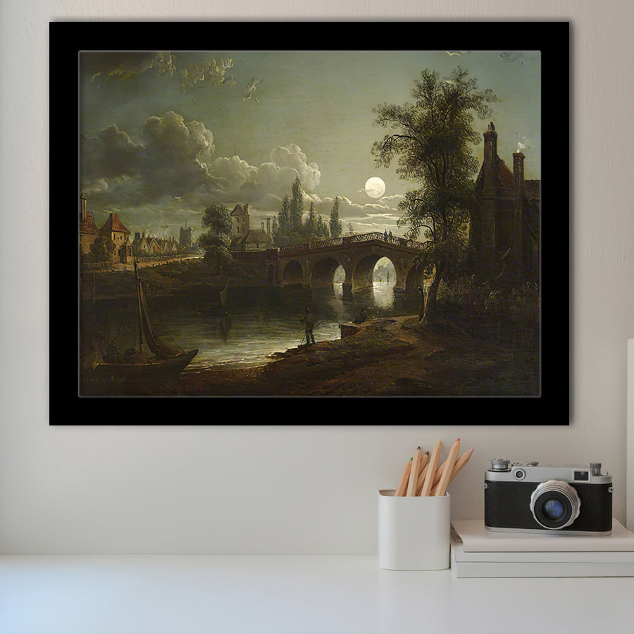 Chertsey Bridge By Moonlight Framed Art Prints Wall Art Decor - Painting Prints, Framed Picture