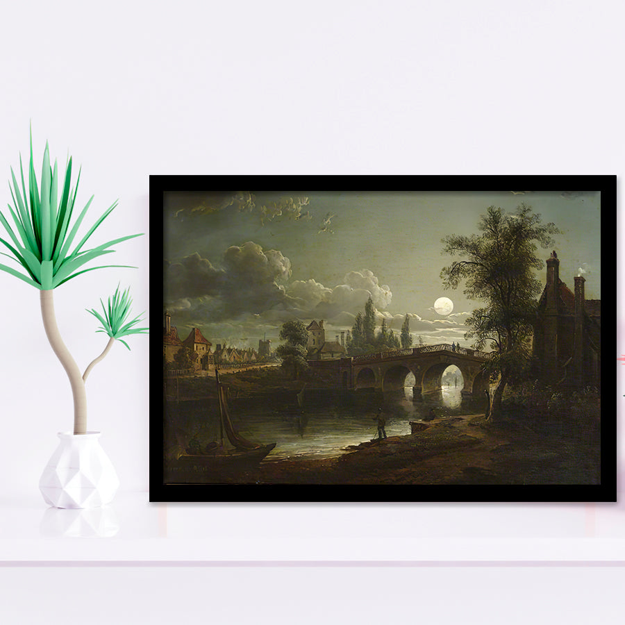 Chertsey Bridge By Moonlight Framed Art Prints Wall Art Decor - Painting Prints, Framed Picture