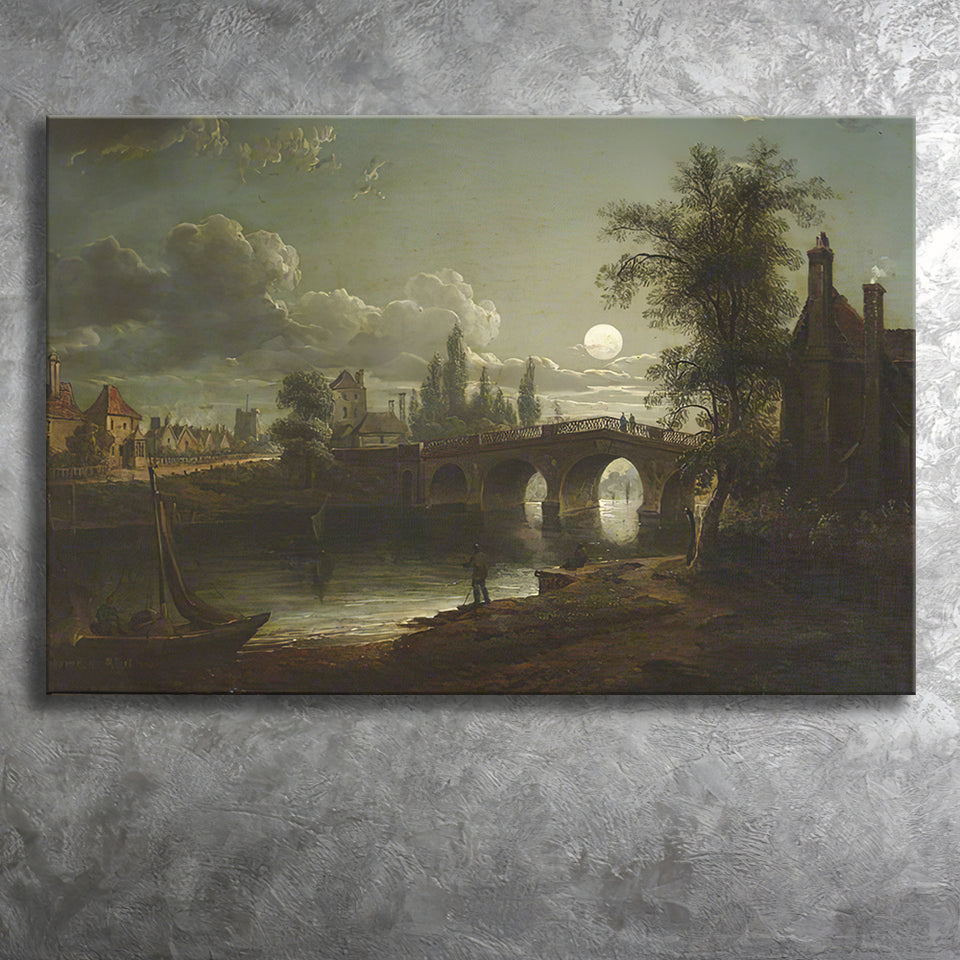 Chertsey Bridge By Moonlight Canvas Prints Wall Art - Painting Canvas, Art Prints, Wall Decor