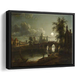 Chertsey Bridge By Moonlight Framed Canvas Prints Wall Art - Painting Canvas, Floating Frame, Wall Decor