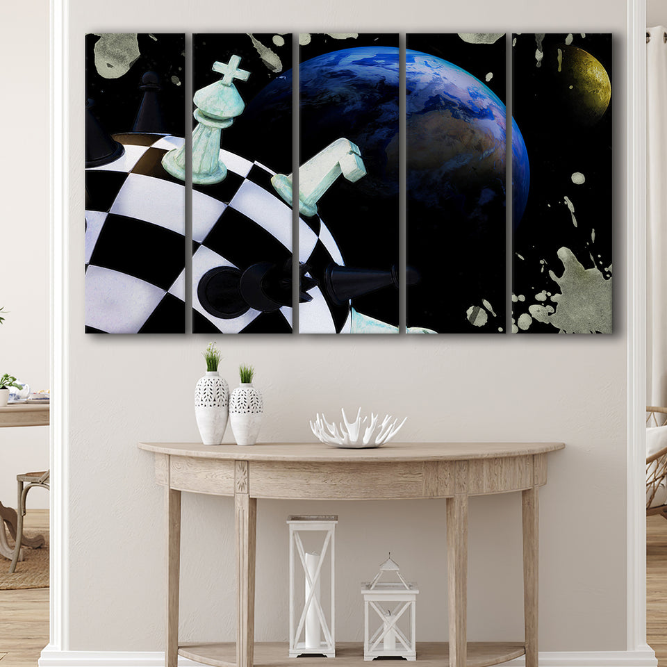 Chess Canvas Art, Chess Wall Art, Abstract Chess Painting, 5 Pieces B, Canvas Prints Wall Art Home Decor,X Large Canvas