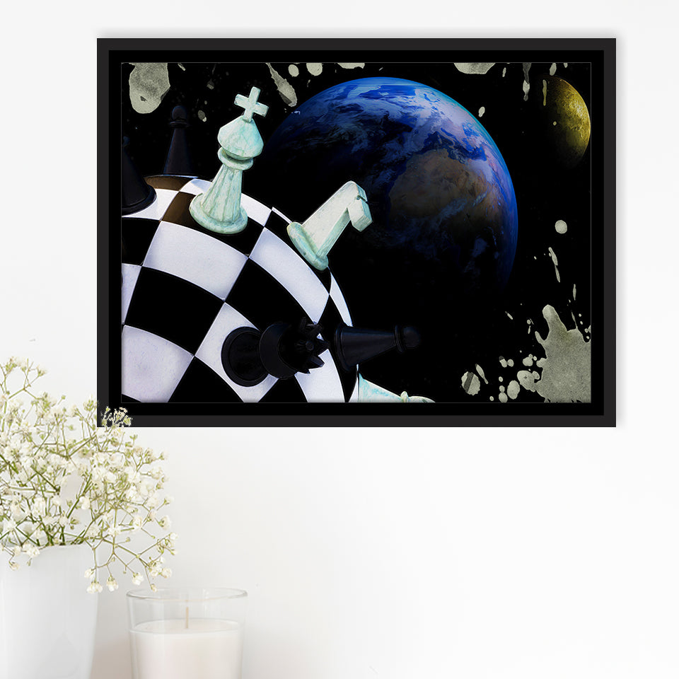 Chess Canvas Art, Chess Wall Art, Abstract Chess Painting, Framed Canvas Prints Wall Art Home Decor,Floating Frame, Ready to Hang
