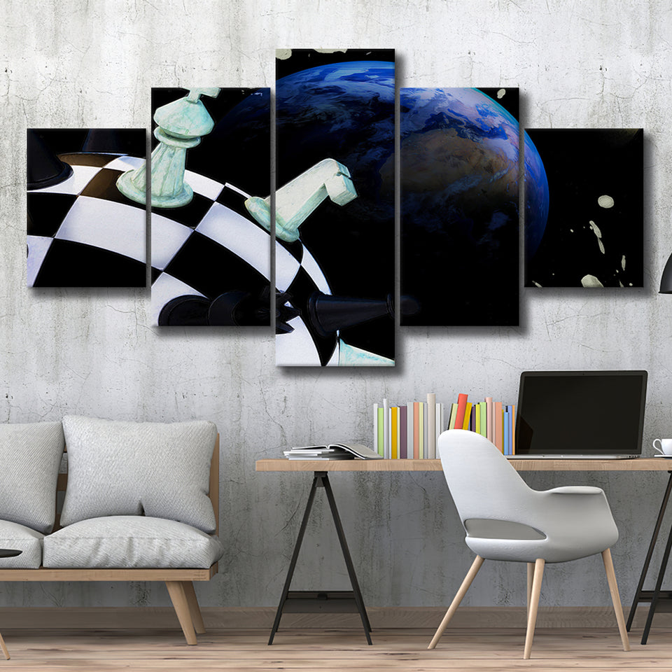 Chess Canvas Art, Chess Wall Art, Abstract Chess Painting, Multi Panels, 5 Pieces, Canvas Prints Wall Art Home Decor
