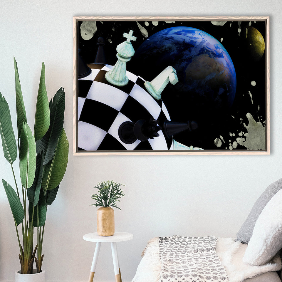 Chess Canvas Art, Chess Wall Art, Abstract Chess Painting, Framed Canvas Prints Wall Art Home Decor,Floating Frame, Ready to Hang
