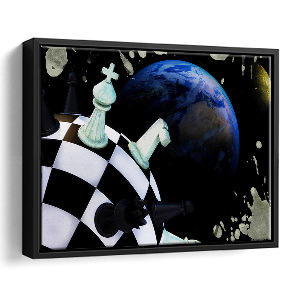 Chess Canvas Art, Chess Wall Art, Abstract Chess Painting, Framed Canvas Prints Wall Art Home Decor,Floating Frame, Ready to Hang