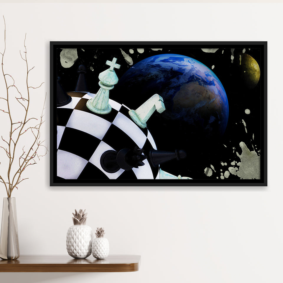 Chess Canvas Art, Chess Wall Art, Abstract Chess Painting, Framed Canvas Prints Wall Art Home Decor,Floating Frame, Ready to Hang