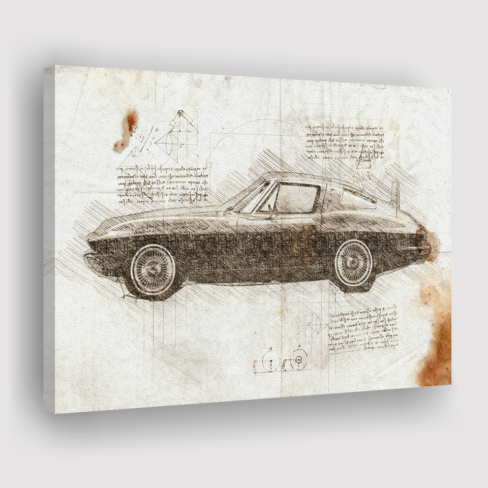 Chevrolet Corvette Stingray 1963 Da Vinci Style Canvas Prints - Painting Canvas, Wall Art,Old Car, Prints for Sale,Wal Decor, Home Decor
