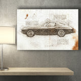 Chevrolet Corvette Stingray 1963 Da Vinci Style Canvas Prints - Painting Canvas, Wall Art,Old Car, Prints for Sale,Wal Decor, Home Decor