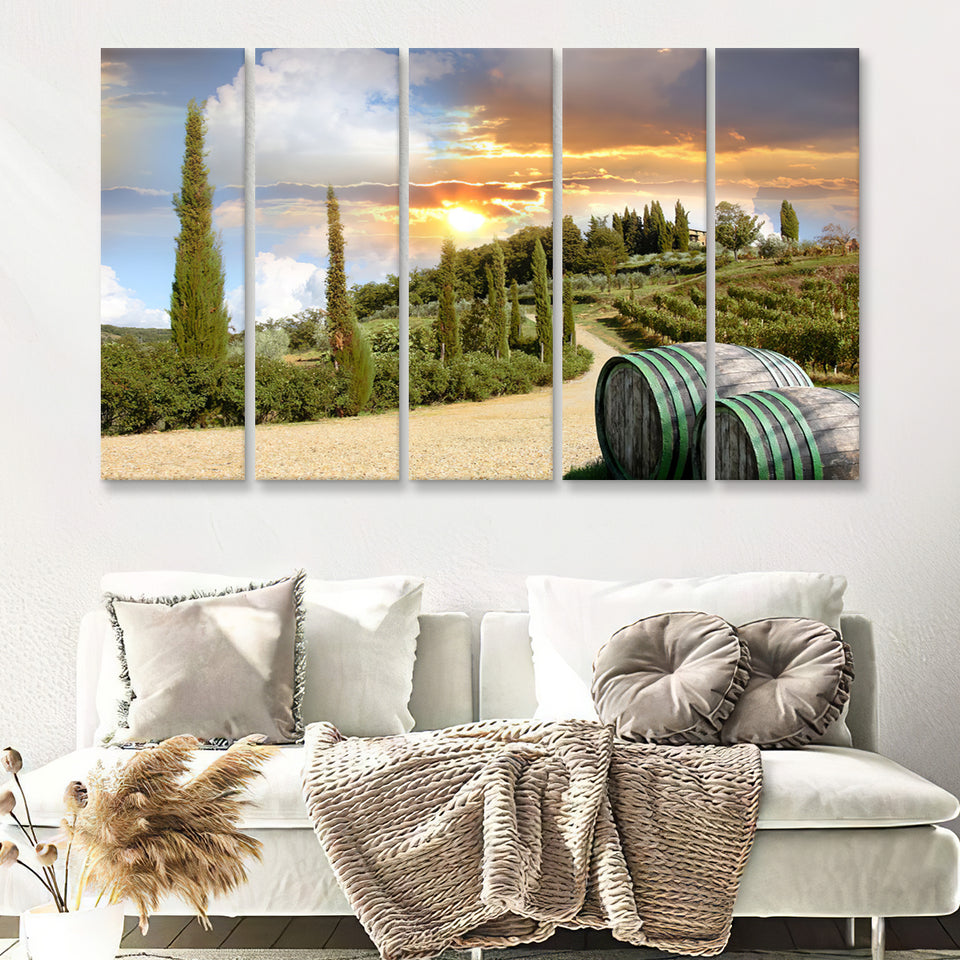 Chianti vineyard landscape in Tuscany Italy 5 Pieces Canvas Prints Wall Art - Painting Canvas, Multi Panels, Wall Decor