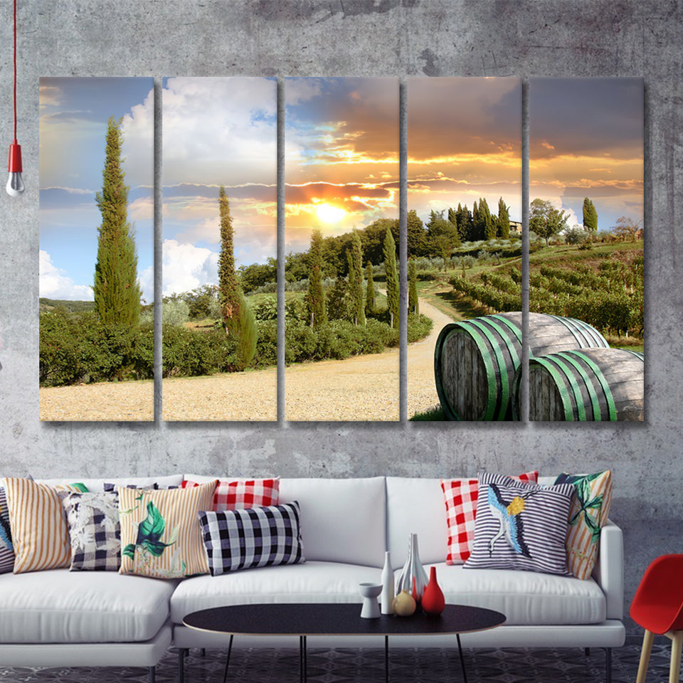Chianti vineyard landscape in Tuscany Italy 5 Pieces Canvas Prints Wall Art - Painting Canvas, Multi Panels, Wall Decor