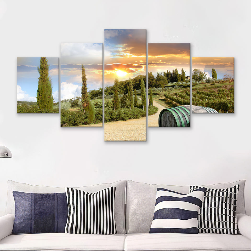 Chianti vineyard landscape in Tuscany Italy 5 Pieces Canvas Prints Wall Art - Painting Canvas, Multi Panels, Wall Decor