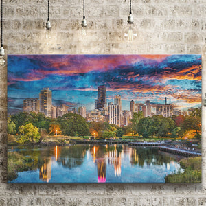 Chicago Illinois Usa Downtown Skyline Lincoln City Art Watercolor Canvas Prints Wall Art Home Decor, Large Canvas