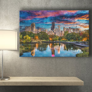 Chicago Illinois Usa Downtown Skyline Lincoln City Art Watercolor Canvas Prints Wall Art Home Decor, Large Canvas