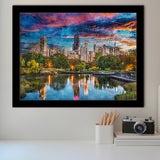 Chicago Illinois Usa Downtown Skyline Lincoln City Art Watercolor Framed Art Prints Wall Art Decor,Framed Picture