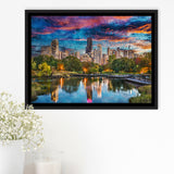 Chicago Illinois Usa Downtown Skyline Lincoln City Art Watercolor Framed Canvas Prints Wall Art Home Decor,Floating Frame