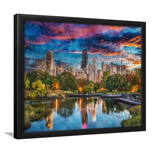 Chicago Illinois Usa Downtown Skyline Lincoln City Art Watercolor Framed Art Prints Wall Art Decor,Framed Picture