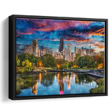 Chicago Illinois Usa Downtown Skyline Lincoln City Art Watercolor Framed Canvas Prints Wall Art Home Decor,Floating Frame