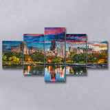 Chicago Illinois Usa Downtown Skyline Lincoln 5 Pieces Mixed Canvas Prints Wall Art Home Decor