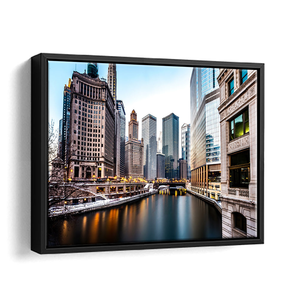 Chicago City And River Framed Canvas Wall Art - Framed Prints, Prints for Sale, Canvas Painting