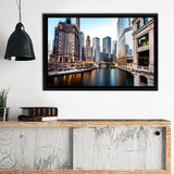 Chicago City And River Framed Canvas Wall Art - Framed Prints, Prints for Sale, Canvas Painting