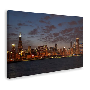 Chicago City Skyline At Night Canvas Wall Art - Canvas Prints, Prints For Sale, Painting Canvas,Canvas On Sale 