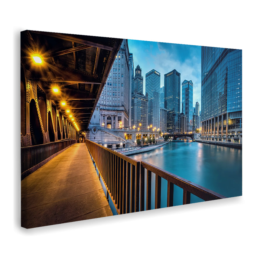 Chicago City Usa Evening River Canvas Wall Art - Canvas Prints, Prints for Sale, Canvas Painting, Canvas On Sale