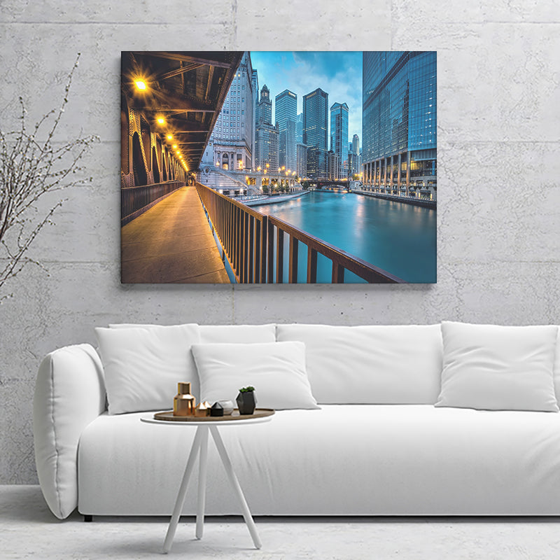 Chicago City Usa Evening River Canvas Wall Art - Canvas Prints, Prints for Sale, Canvas Painting, Canvas On Sale