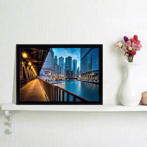 Chicago City Usa Evening River Framed Canvas Wall Art - Framed Prints, Prints for Sale, Canvas Painting