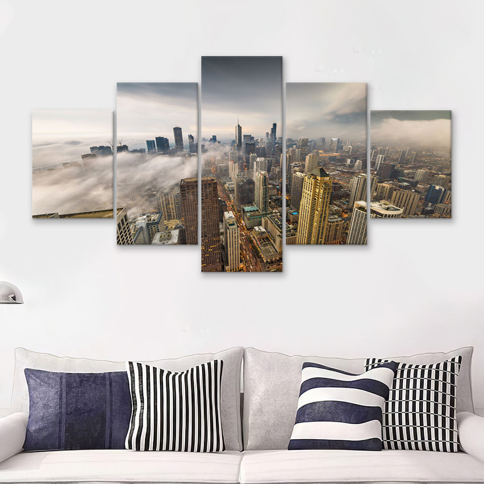 Chicago Cityscape 5 Piece Canvas Prints Wall Art Decor - Painting Canvas, Multi Panels