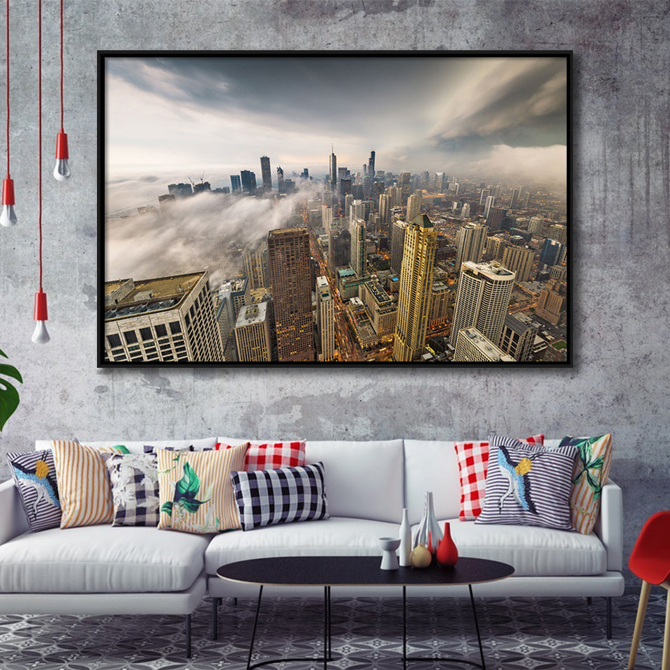 Chicago Cityscape Framed Canvas Prints Wall Art Decor - Paiting Canvas, Art Prints, Floating Frame