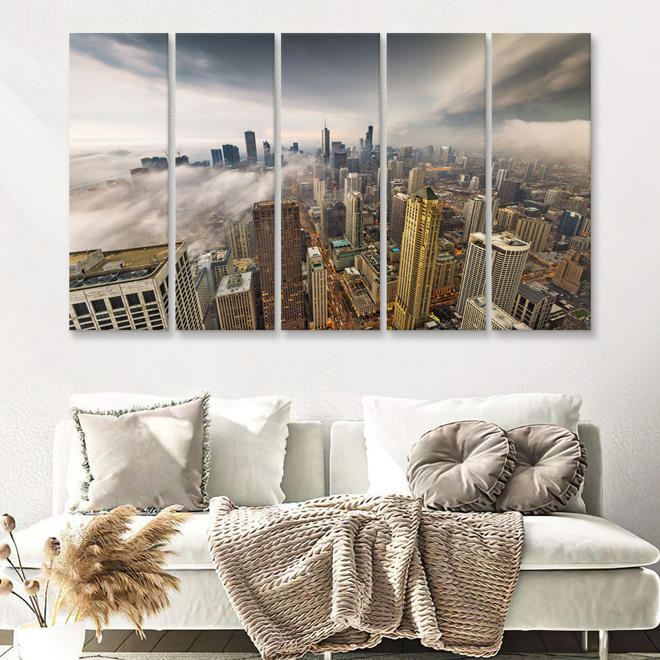 Chicago Cityscape 5 Piece B Canvas Prints Wall Art Decor - Painting Canvas, Multi Panels