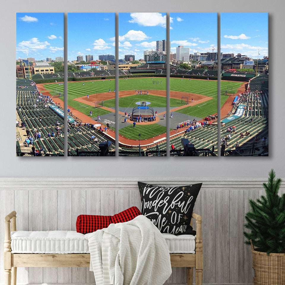 Chicago Cubs Wall Art Stadium Wrigley Field Stadium Canvas Prints Baseball,Multi Panels B,Sport Stadium Art Prints, Fan Gift