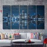Chicago Downtown at Night 5 Pieces Canvas Prints Wall Art - Painting Canvas, Multi Panels, Wall Decor