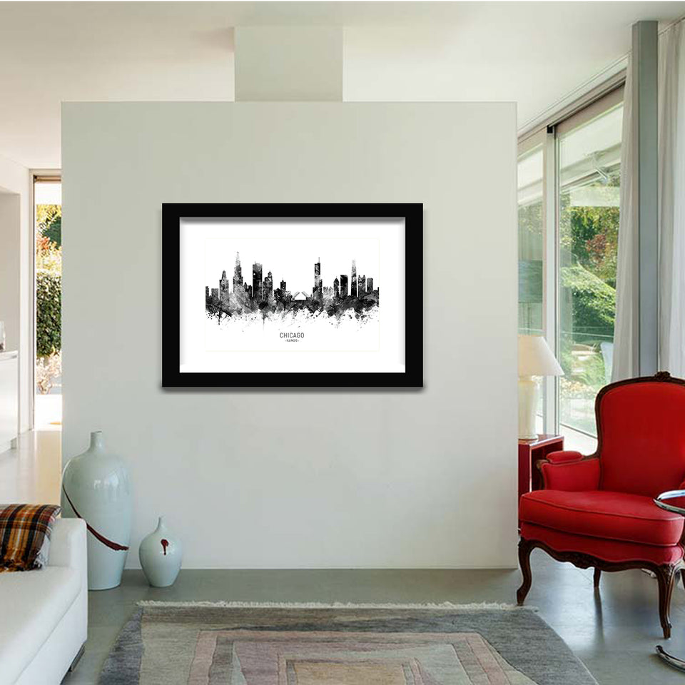 Chicago Illinois Skyline Black And White-Black and white art, Art print,Plexiglass Cover