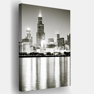 Chicago Skyline At Night Canvas Wall Art - Canvas Prints, Prints for Sale, Canvas Painting, Canvas On Sale