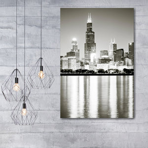 Chicago Skyline At Night Canvas Wall Art - Canvas Prints, Prints for Sale, Canvas Painting, Canvas On Sale