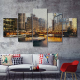 Chicago Skyline Chicago Contemporary 5 Piece Canvas Prints Wall Art Decor - Painting Canvas, Multi Panels