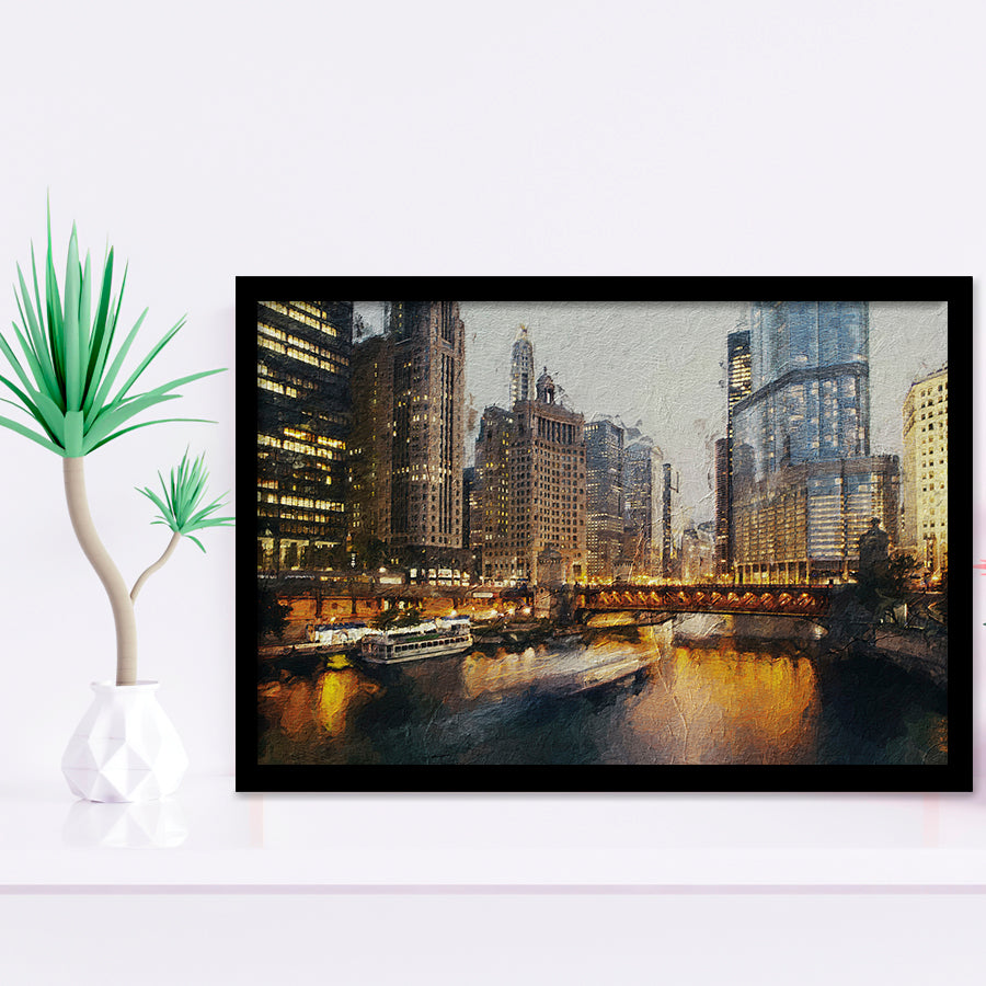 Chicago Skyline Chicago Contemporary Framed Art Prints Wall Decor - Painting Prints, Framed Picture, Home Decor