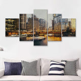 Chicago Skyline Chicago Contemporary 5 Piece Canvas Prints Wall Art Decor - Painting Canvas, Multi Panels