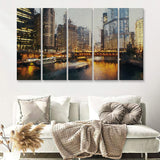 Chicago Skyline Chicago Contemporary 5 Piece B Canvas Prints Wall Art Decor - Painting Canvas, Multi Panels