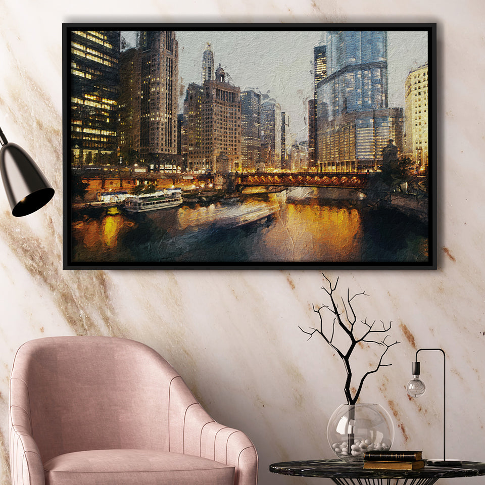 Chicago Skyline Chicago Contemporary Framed Canvas Prints Wall Art Decor - Paiting Canvas, Art Prints, Floating Frame