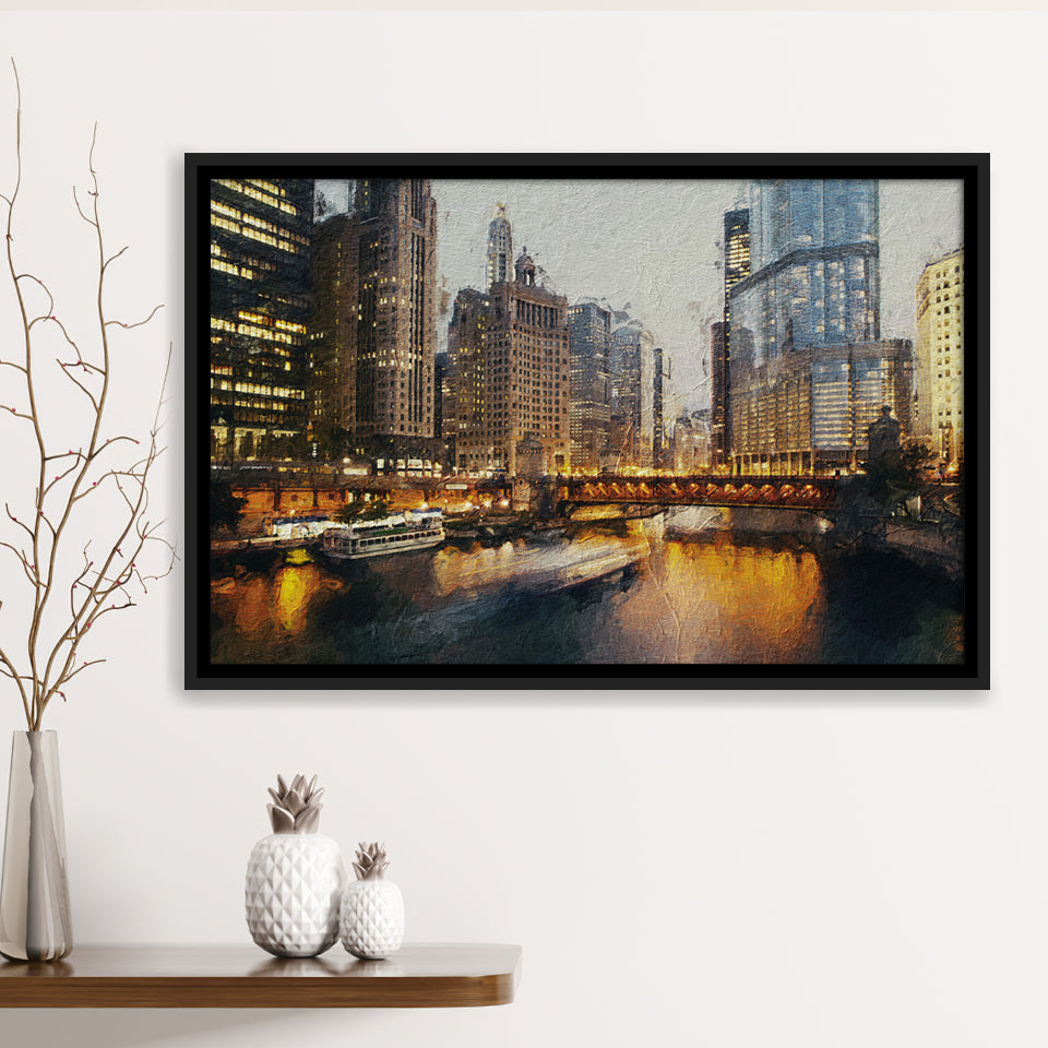Chicago Skyline Chicago Contemporary Framed Canvas Prints Wall Art Decor - Paiting Canvas, Art Prints, Floating Frame