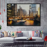 Chicago Skyline Chicago Contemporary Framed Canvas Prints Wall Art Decor - Paiting Canvas, Art Prints, Floating Frame