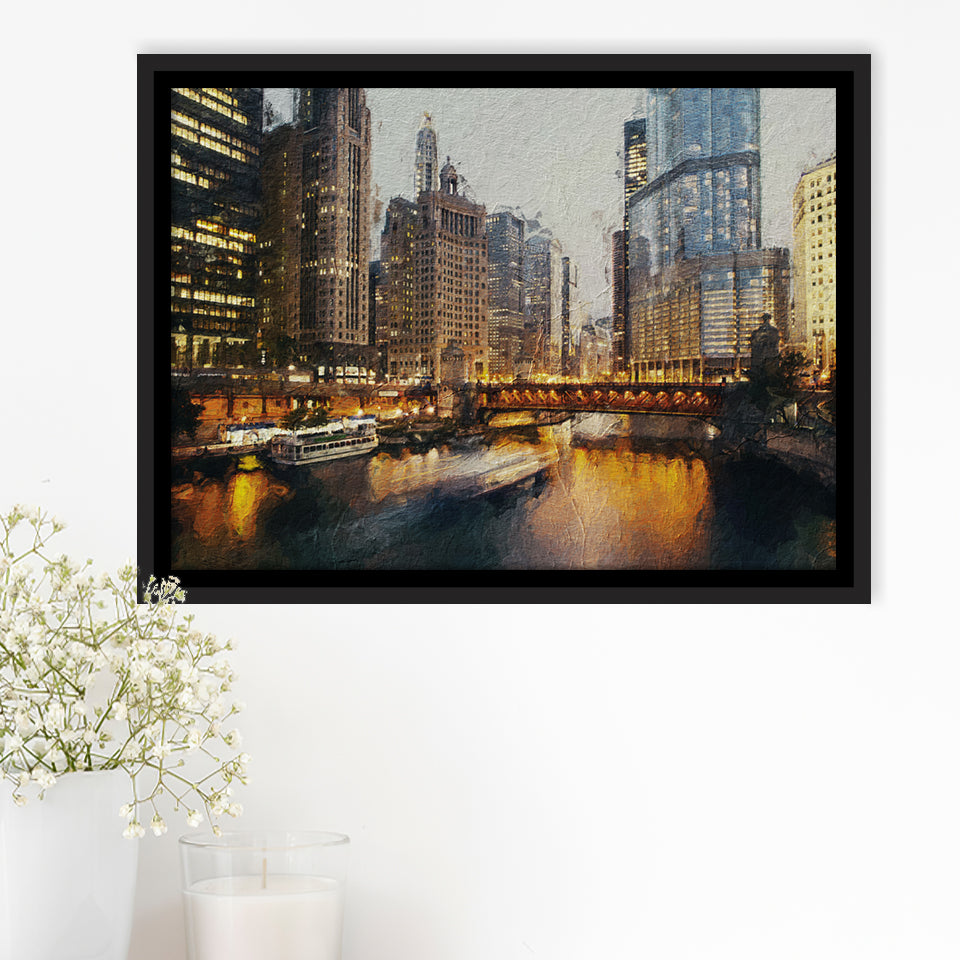 Chicago Skyline Chicago Contemporary Framed Canvas Prints Wall Art Decor - Paiting Canvas, Art Prints, Floating Frame